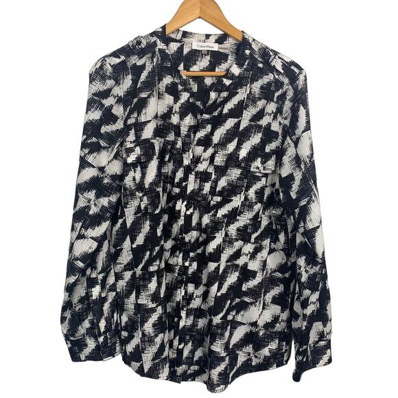 Calvin Klein Black & White Abstract Print Blouse - Picture 1 of 8